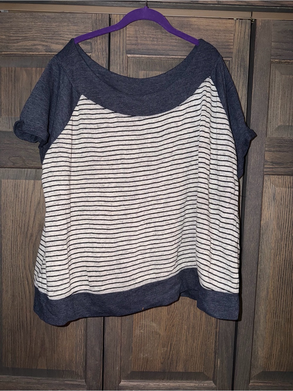 Maurices Navy and Gray Striped Short Sleeve Tee